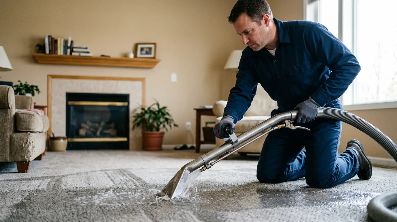 Water damage restoration technician working near Shady Dale, GA